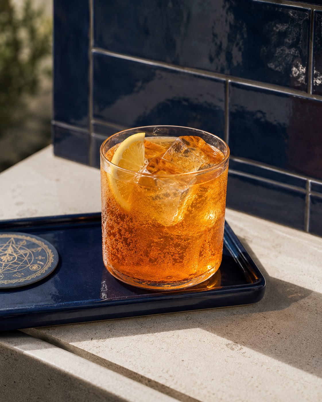 Crodino im Glas mit Eis und Zitrone